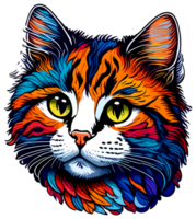 Colorful Illustration of Cat Face with png