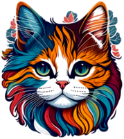 Cat Face Sticker in Colorful Illustration with AI Generative png