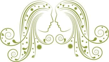 Gemini of zodiac sign with floral design. vector