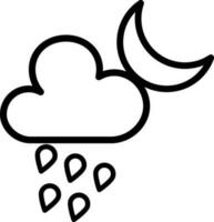 Raining cloud with moon in black line art illustration. vector