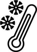 Black line art thermometer and two snowflakes. vector