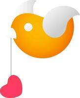 Valentine card on flying bird with heart. vector