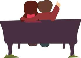 Vector of young couple sitting on a bench.