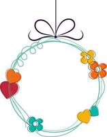 Hanging floral Greeting Card with flowers heart. vector
