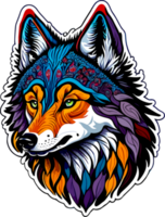 Wolf Face Illustration in Vibrant Color with AI Generative png