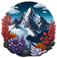 Snow Mountain Badge Illustration with AI Generative png