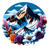 Montagne neige badge illustration avec ai génératif png