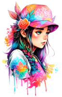 beauté fille avec chapeau illustration avec ai génératif png