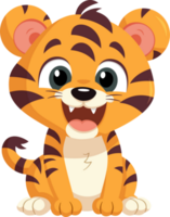 Cute Little tiger smile cartoon style. png