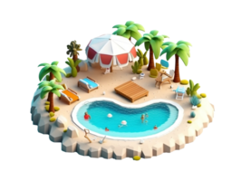 3d realistic isometric illustration of summer beach png
