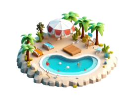 3d realistisk isometrisk illustration av sommar strand ai genererad png