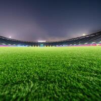 Soccer stadium with green field. photo