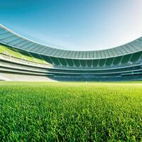 Soccer stadium with green field. photo