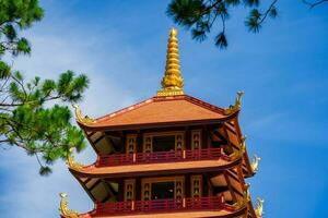 hermosa arquitectura de murciélago nha pagoda en bao loc ciudad foto