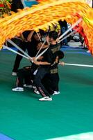 Ho Chi Minh, Viet Nam - 22 April 2023 Dragon dance, celebrate the new year. At the park photo