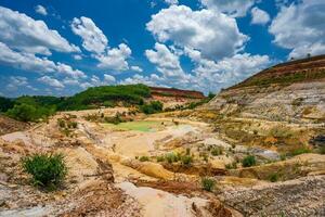 Abandoned ore mining mine with turquoise blue water photo