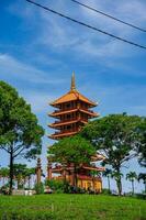 hermosa arquitectura de murciélago nha pagoda en bao loc ciudad foto