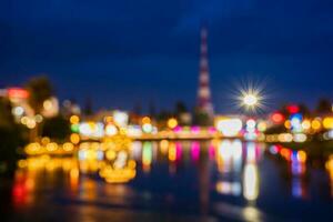 Blur Night view of small Dong Nai lake - a central lake in Bao Loc city. photo