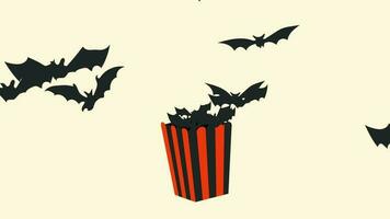 Illustration of popcorn from which bats fly out. Halloween and horror movie images. Video flat cartoon animation design element