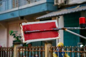 Incredible view of train passing through a narrow street, the Hanoi Old Quarter. Stock photo