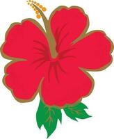 Beautiful hibiscus flower with leaves. vector