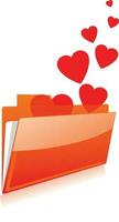 Flying red hearts in file folder. vector