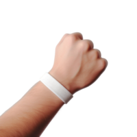 Arm with blank white wristband isolated on transparent background, created with png