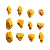 Set of yellow rock climbing holds isolated on transparent background, created with png