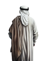 zurück Aussicht von ein arabisch Mann Stehen auf transparent Hintergrund, erstellt mit generativ ai png