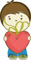 Cartoon little baby holding red heart. vector