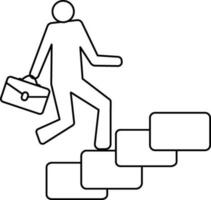 Employee with briefcase walk on stairs in stroke style. vector