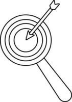 Stroke of target game icon with arrow on magnify glass. vector