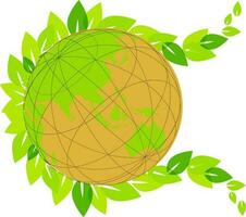 Earth globe decorated with leaves. vector