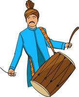 Young man playing drum. vector