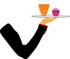 Illustration of waiter's hand with serving tray. vector