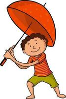 Cute boy holding an umbrella. vector