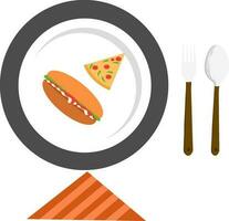 Food on plate with fork and spoon. vector