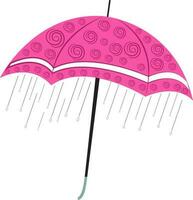 Pink umbrella with rain drops. vector