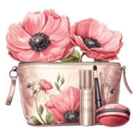 Pink Cosmetic Bag Watercolor. Illustration AI Generative png
