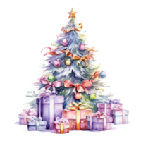 vattenfärg jul träd med gåvor. illustration ai generativ png