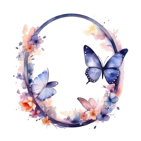 vattenfärg ram med fjäril och blommor. illustration ai generativ png