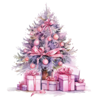 Watercolor Christmas Tree with Gifts. Illustration AI Generative png