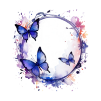 Watercolor frame with butterfly and flowers. Illustration AI Generative png