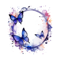 Watercolor frame with butterfly and flowers. Illustration AI Generative png