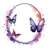 Watercolor frame with butterfly and flowers. Illustration AI Generative png