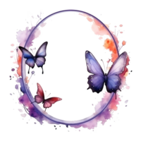 Watercolor frame with butterfly and flowers. Illustration AI Generative png