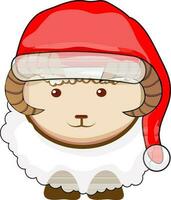 Character of sheep wearing santa hat. vector