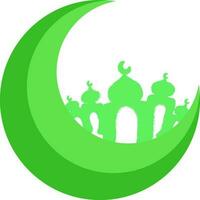 3D green crescent moon with mosque. vector