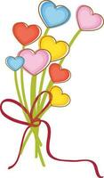 Bunch of colorful heart balloon with red ribbon. vector