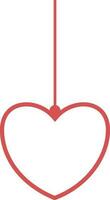 Hanging linear heart in red color. vector